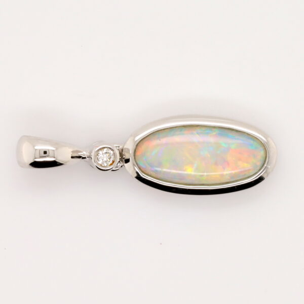 White Gold Blue Pink Green Solid Australian Crystal Opal Diamond Necklace Pendant