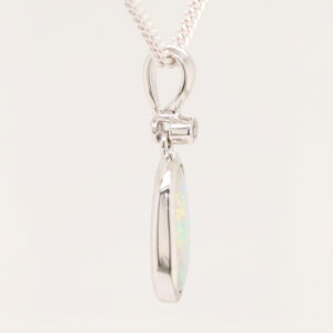 White Gold Blue Pink Green Solid Australian Crystal Opal Diamond Necklace Pendant