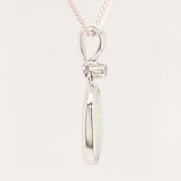 White Gold Blue Pink Green Solid Australian Crystal Opal Diamond Necklace Pendant
