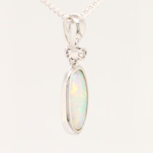 White Gold Blue Pink Green Solid Australian Crystal Opal Diamond Necklace Pendant