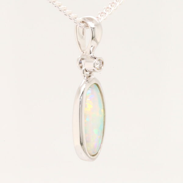 White Gold Blue Pink Green Solid Australian Crystal Opal Diamond Necklace Pendant