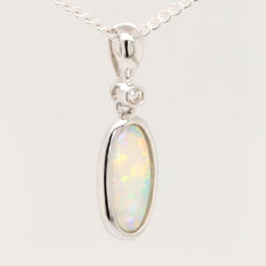 White Gold Blue Pink Green Solid Australian Crystal Opal Diamond Necklace Pendant