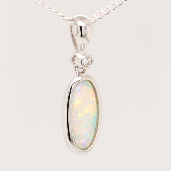 White Gold Blue Pink Green Solid Australian Crystal Opal Diamond Necklace Pendant