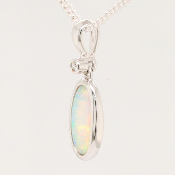 White Gold Blue Pink Green Solid Australian Crystal Opal Diamond Necklace Pendant