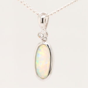 White Gold Blue Pink Green Solid Australian Crystal Opal Diamond Necklace Pendant