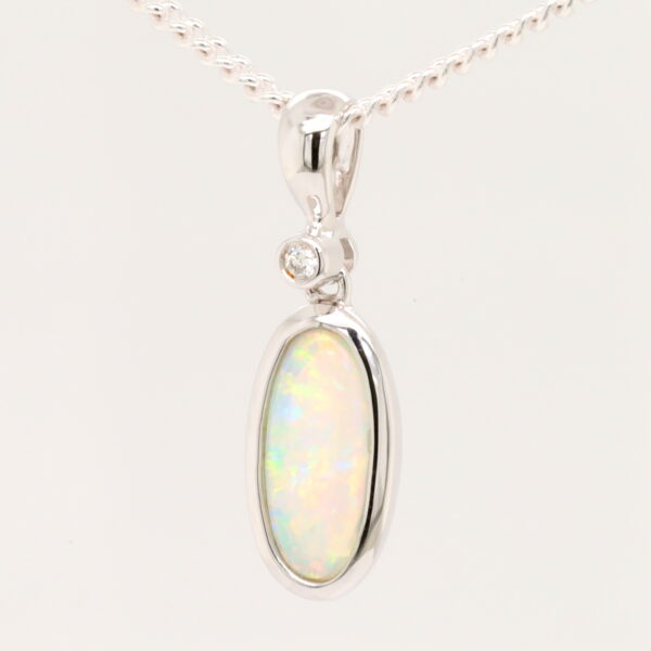 White Gold Blue Pink Green Solid Australian Crystal Opal Diamond Necklace Pendant