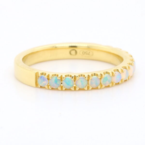 Blue and Green Yellow Gold Solid Australian Crystal Opal Wedding Band Ring