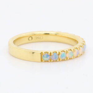 Blue and Green Yellow Gold Solid Australian Crystal Opal Wedding Band Ring