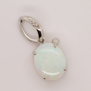 White Gold Blue Green Solid Australian Crystal Opal Diamond Necklace Pendant