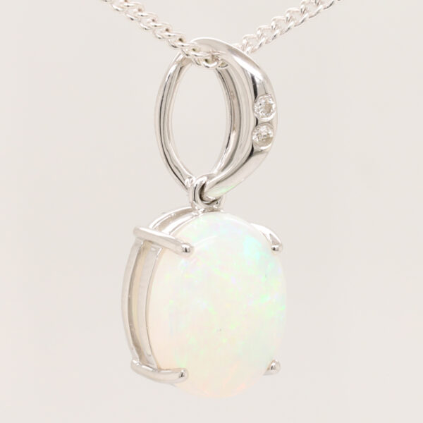 White Gold Blue Green Solid Australian Crystal Opal Diamond Necklace Pendant