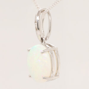 White Gold Blue Green Solid Australian Crystal Opal Diamond Necklace Pendant