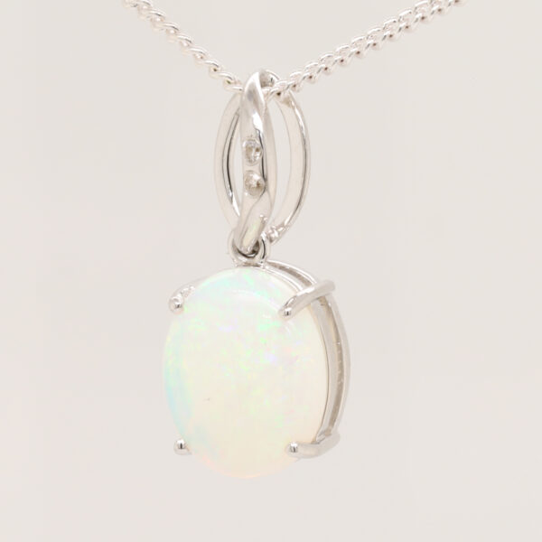 White Gold Blue Green Solid Australian Crystal Opal Diamond Necklace Pendant