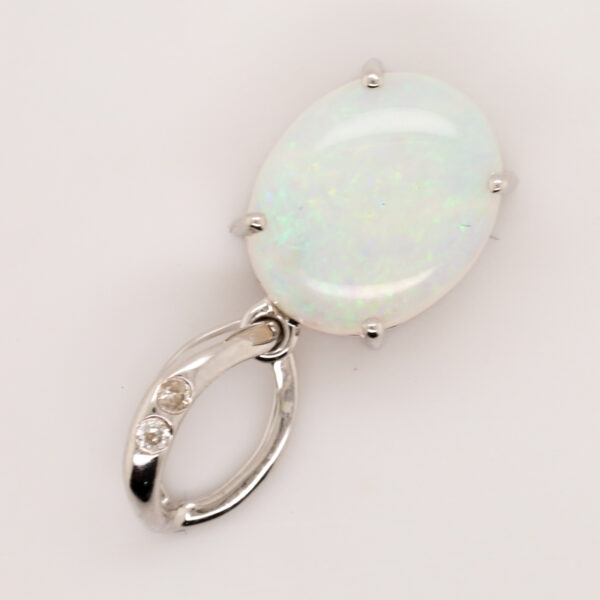 White Gold Blue Green Solid Australian Crystal Opal Diamond Necklace Pendant