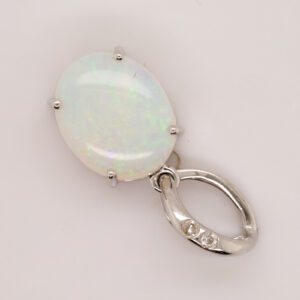 White Gold Blue Green Solid Australian Crystal Opal Diamond Necklace Pendant