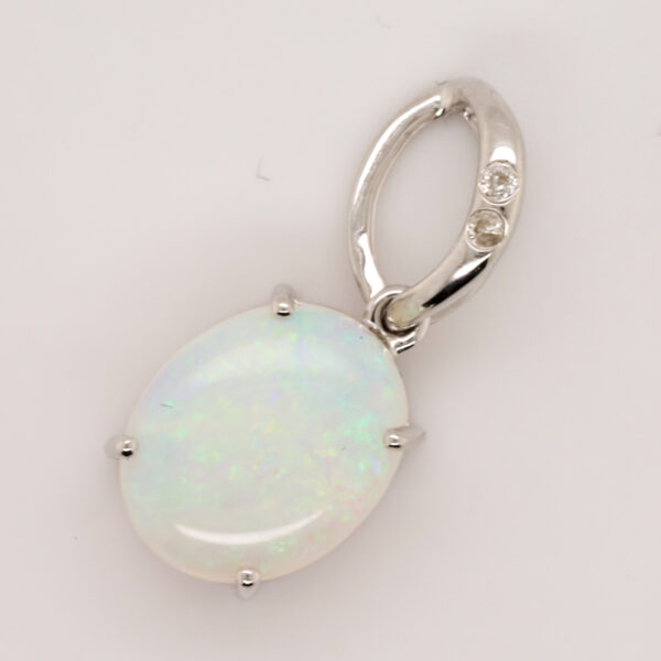 White Gold Blue Green Solid Australian Crystal Opal Diamond Necklace Pendant