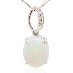 White Gold Blue Green Solid Australian Crystal Opal Diamond Necklace Pendant