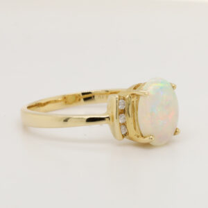 Blue Green and Pink Yellow Gold Solid Australian Crystal Opal Ring Engagement Ring with Diamonds