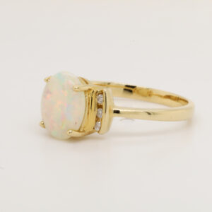 Blue Green and Pink Yellow Gold Solid Australian Crystal Opal Ring Engagement Ring with Diamonds