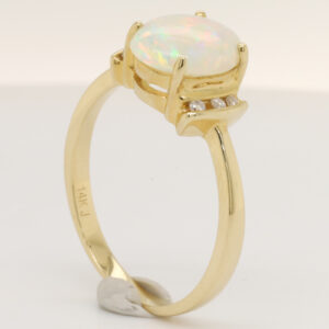 Blue Green and Pink Yellow Gold Solid Australian Crystal Opal Ring Engagement Ring with Diamonds