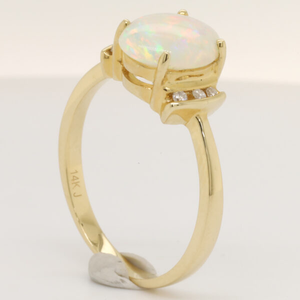 Blue Green and Pink Yellow Gold Solid Australian Crystal Opal Ring Engagement Ring with Diamonds