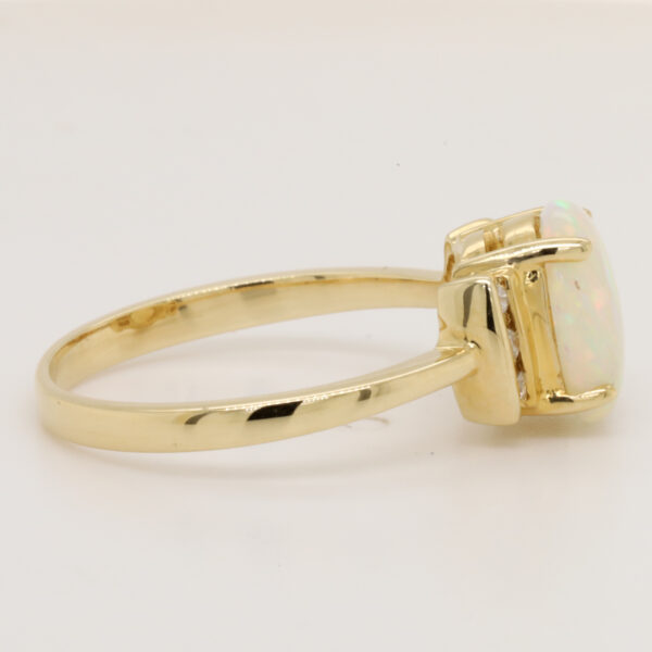 Blue Green and Pink Yellow Gold Solid Australian Crystal Opal Ring Engagement Ring with Diamonds