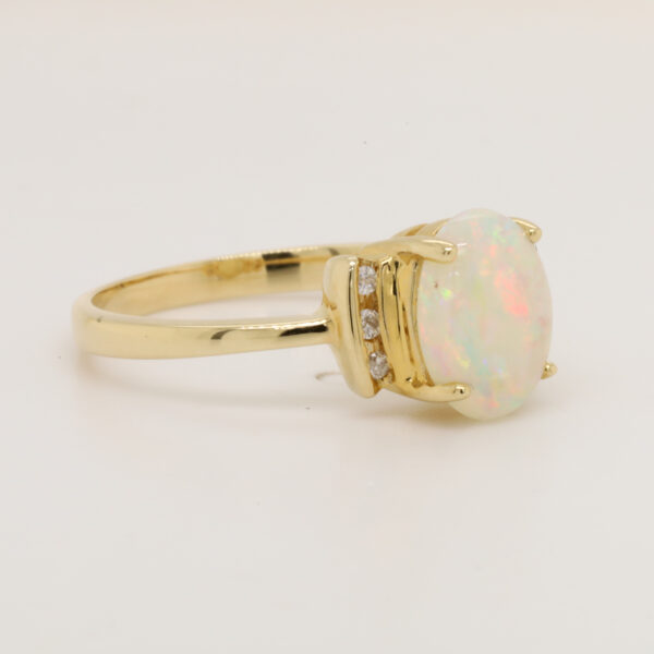 Blue Green and Pink Yellow Gold Solid Australian Crystal Opal Ring Engagement Ring with Diamonds