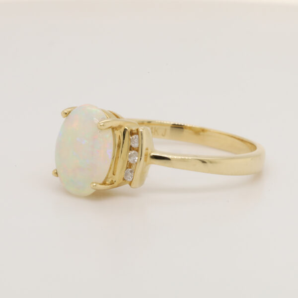 Blue Green and Pink Yellow Gold Solid Australian Crystal Opal Ring Engagement Ring with Diamonds