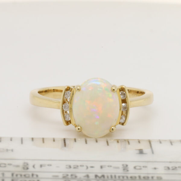 Blue Green and Pink Yellow Gold Solid Australian Crystal Opal Ring Engagement Ring with Diamonds