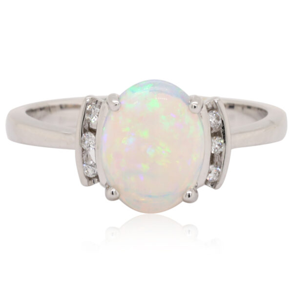 Blue and Green White Gold Solid Australian Crystal Opal Engagement Ring with Diamonds