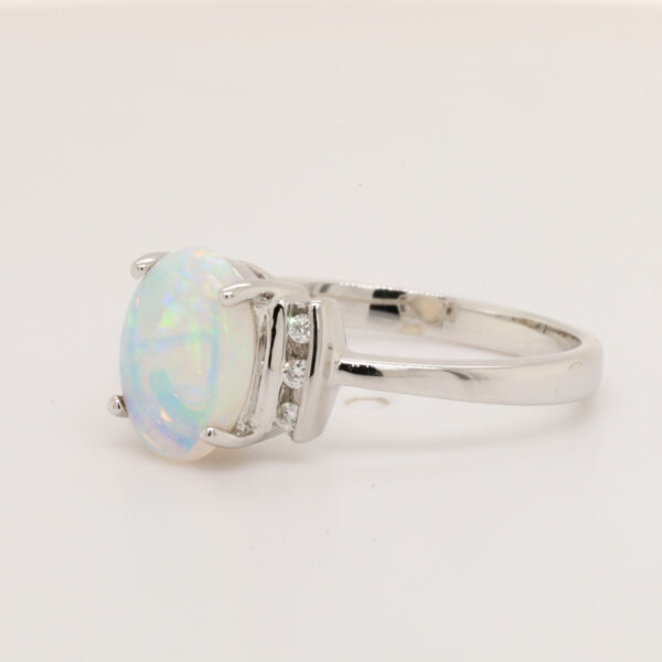 Blue and Green White Gold Solid Australian Crystal Opal Engagement Ring with Diamonds