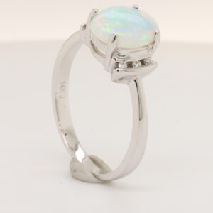 Blue and Green White Gold Solid Australian Crystal Opal Engagement Ring with Diamonds