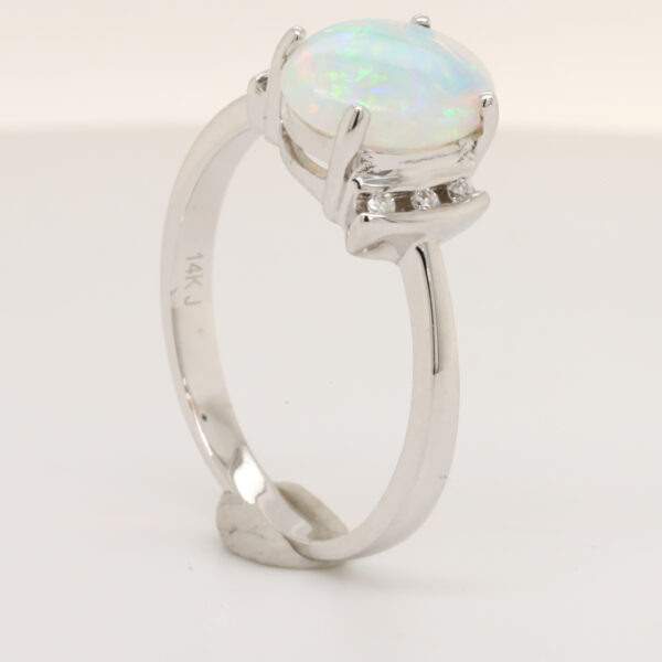 Blue and Green White Gold Solid Australian Crystal Opal Engagement Ring with Diamonds