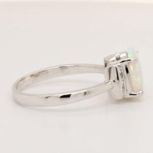 Blue and Green White Gold Solid Australian Crystal Opal Engagement Ring with Diamonds