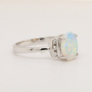 Blue and Green White Gold Solid Australian Crystal Opal Engagement Ring with Diamonds