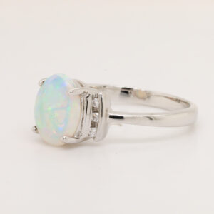 Blue and Green White Gold Solid Australian Crystal Opal Engagement Ring with Diamonds