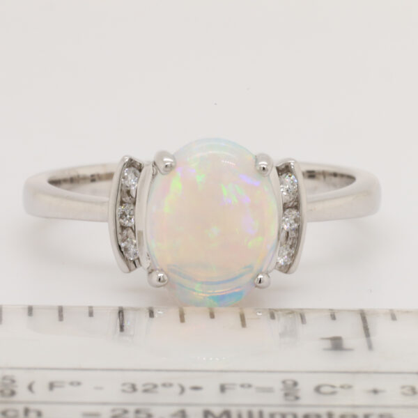 Blue and Green White Gold Solid Australian Crystal Opal Engagement Ring with Diamonds