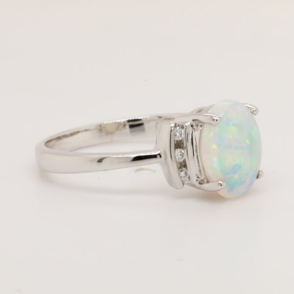 Blue and Green White Gold Solid Australian Crystal Opal Engagement Ring with Diamonds