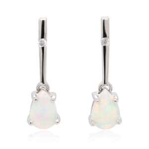 Blue Green Pink White Gold Solid Australian Crystal Opal Diamond Drop Earrings