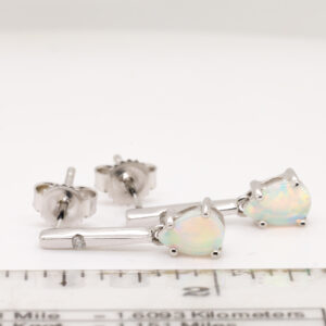 Blue Green Pink White Gold Solid Australian Crystal Opal Diamond Drop Earrings