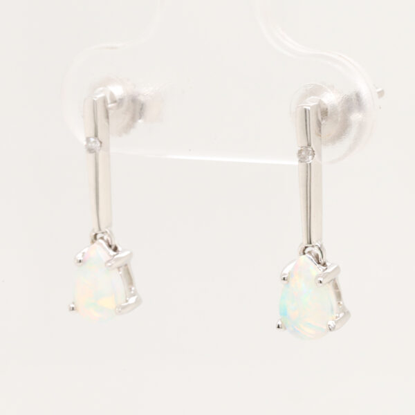 Blue Green Pink White Gold Solid Australian Crystal Opal Diamond Drop Earrings