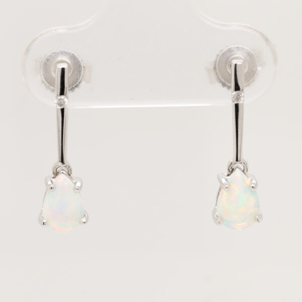 Blue Green Pink White Gold Solid Australian Crystal Opal Diamond Drop Earrings