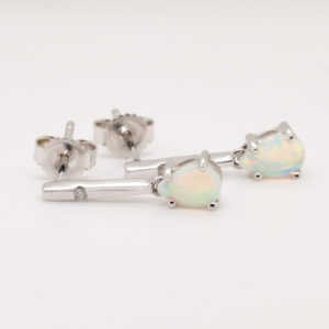 Blue Green Pink White Gold Solid Australian Crystal Opal Diamond Drop Earrings