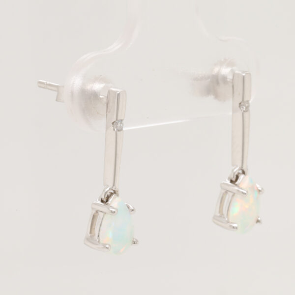 Blue Green Pink White Gold Solid Australian Crystal Opal Diamond Drop Earrings