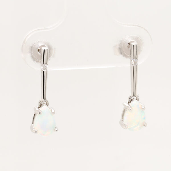 Blue Green Pink White Gold Solid Australian Crystal Opal Diamond Drop Earrings