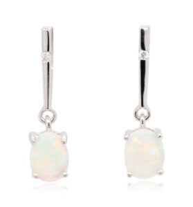 Blue Green Pink White Gold Solid Australian Crystal Opal Diamond Drop Earrings