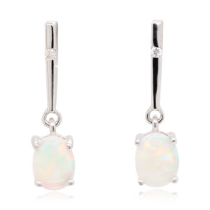 Blue Green Pink White Gold Solid Australian Crystal Opal Diamond Drop Earrings