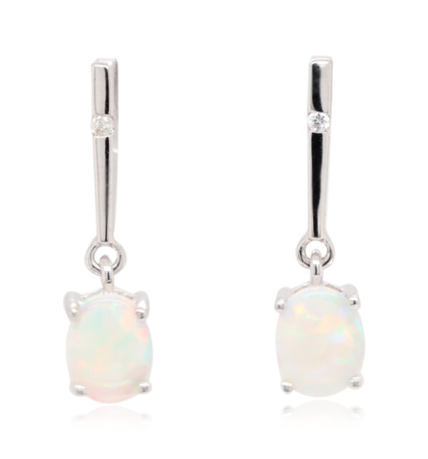 Blue Green Pink White Gold Solid Australian Crystal Opal Diamond Drop Earrings