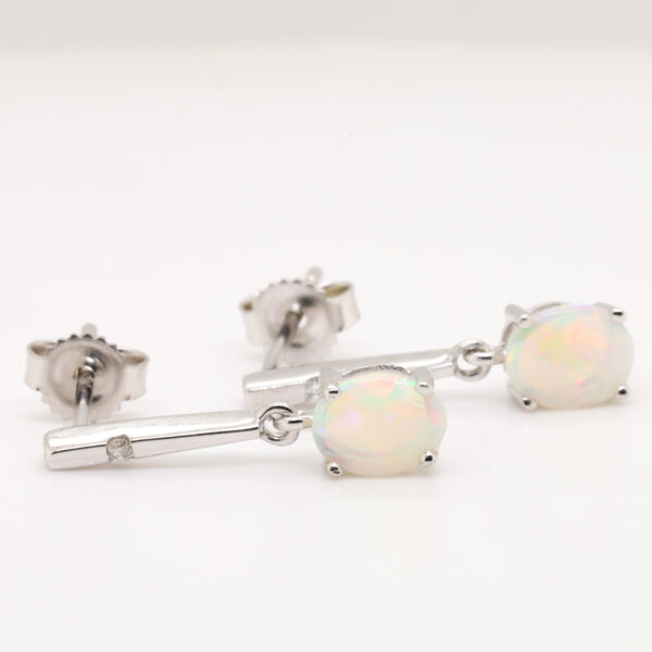 Blue Green Pink White Gold Solid Australian Crystal Opal Diamond Drop Earrings