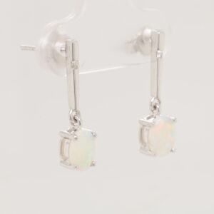 Blue Green Pink White Gold Solid Australian Crystal Opal Diamond Drop Earrings