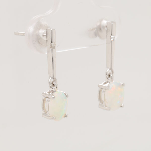 Blue Green Pink White Gold Solid Australian Crystal Opal Diamond Drop Earrings